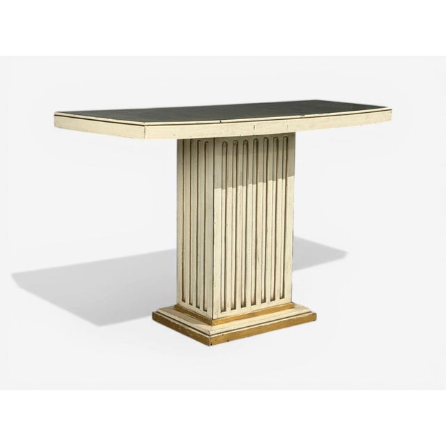 Pair Maison Jansen Painted and Eglomise Emerald Green Glass Top Console Tables For Sale - Image 12 of 14