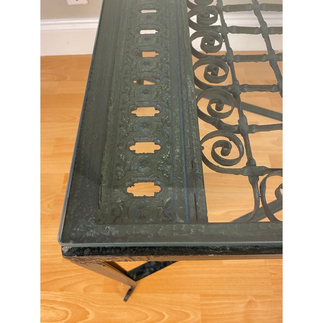 Elegant Wrought Iron Coffee Table With Glass Top and Gilt Accent For Sale - Image 11 of 12
