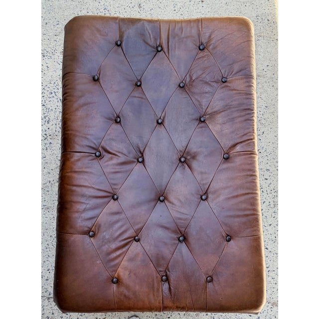 Vintage Tufted Leather Chesterfield Ottoman For Sale - Image 9 of 11