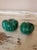 A pair of beautiful, natural, solid,and substantial hand carved and polished bright green malachite in scalloped shaped...