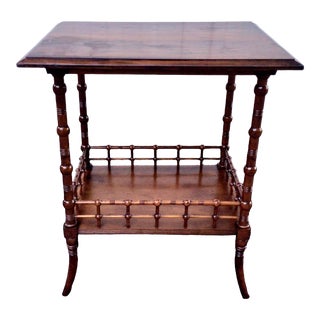 1950s Solid Maple Side Table With Elegant Faux Bamboo Form Legs and Stick and Ball Detailed Shelf For Sale