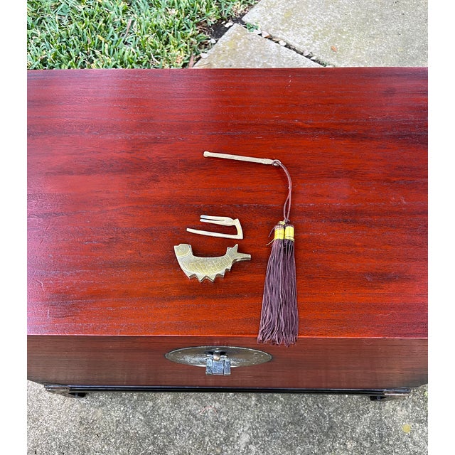 Red 1970s Asian Inspired Cedar Lined Storage Trunk Side Table or Coffee Table For Sale - Image 8 of 13