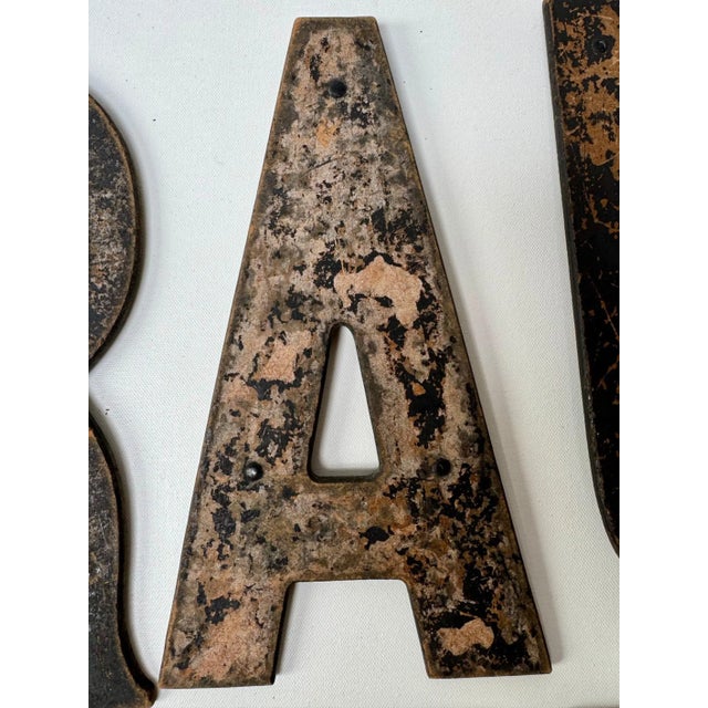 Industrial Set of 8 Vintage Distressed Black and Brown Wall Letters For Sale - Image 3 of 15