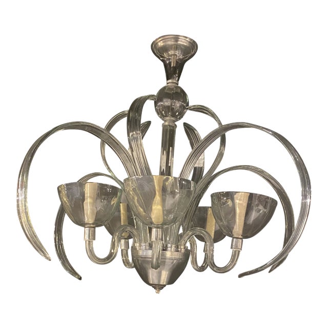 1940s Murano Clear Glass Chandelier With 5 Lights For Sale