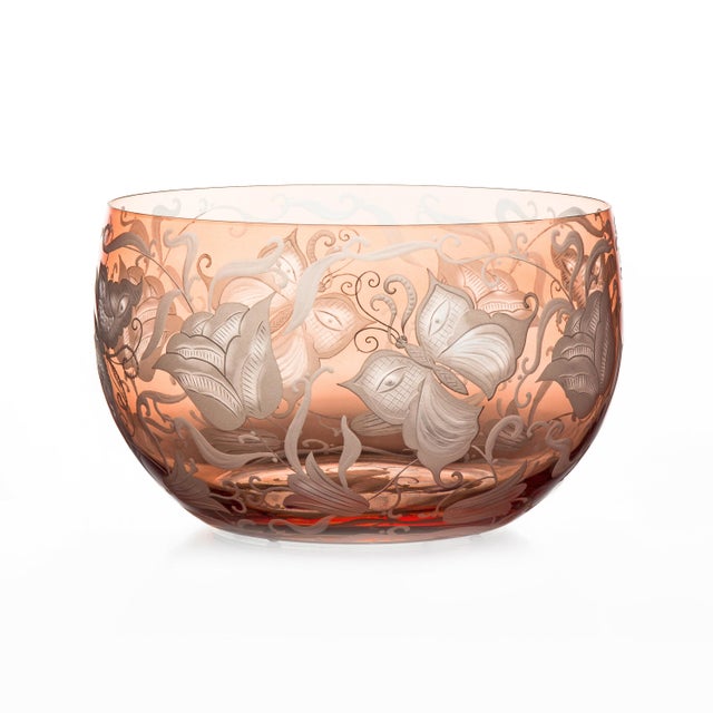 Traditional Social Butterflies Large Round Bowl, Salmon For Sale - Image 3 of 3