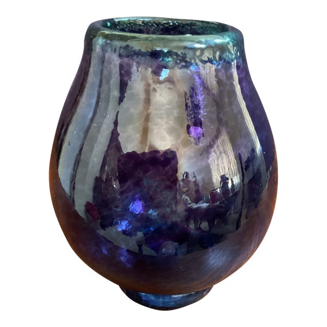 Vintage Purple Glass Vase Handblown and Crafted by Artist For Sale