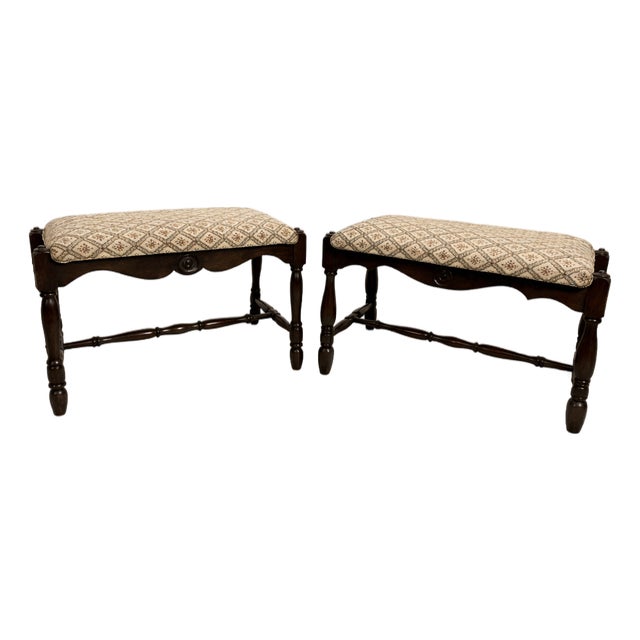 Vintage English Mahogany Window Stools, 1920s, Set of 2 For Sale