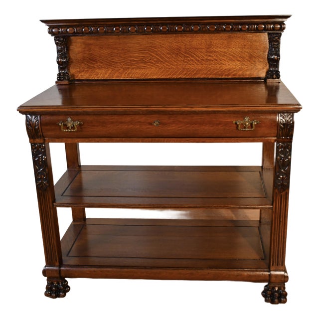 1900 Antique Rj Horner Solid Tiger Oak Carved Griffin Server / Buffet For Sale