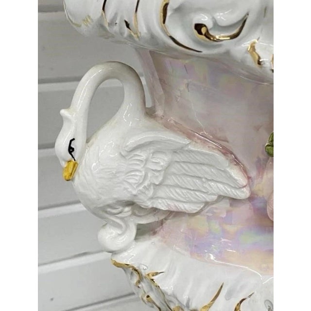 Ceramic Vintage Italian Capodimonte Lamp Base - Rococo Porcelain With Swans & Roses For Sale - Image 7 of 12