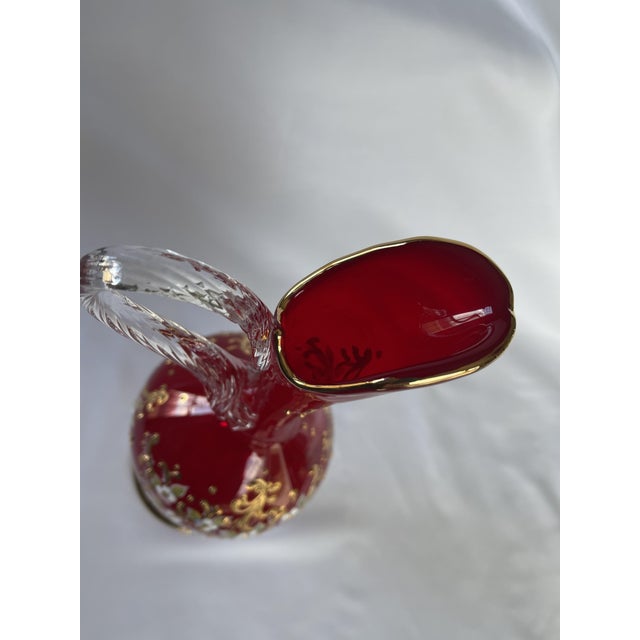 Murano Tre Fuochi Enameled Red & Gold-Hand-Blown Glass Carafe, Decanter For Sale - Image 15 of 17