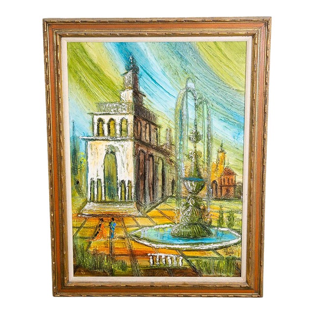 Mid Century Modern Art Original Textured Painting Van Hoople Large Hillside MCM For Sale