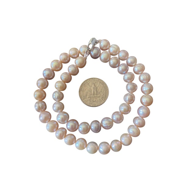 Genuine Pinkish /Grayish Pearl Necklace Cultured Freshwater 17" Long For Sale - Image 9 of 10