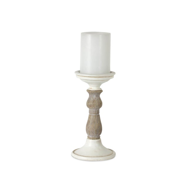 Kenneth Ludwig Chicago Ivory Candle Holder with Wood Accent (Set of 3) For Sale - Image 4 of 4