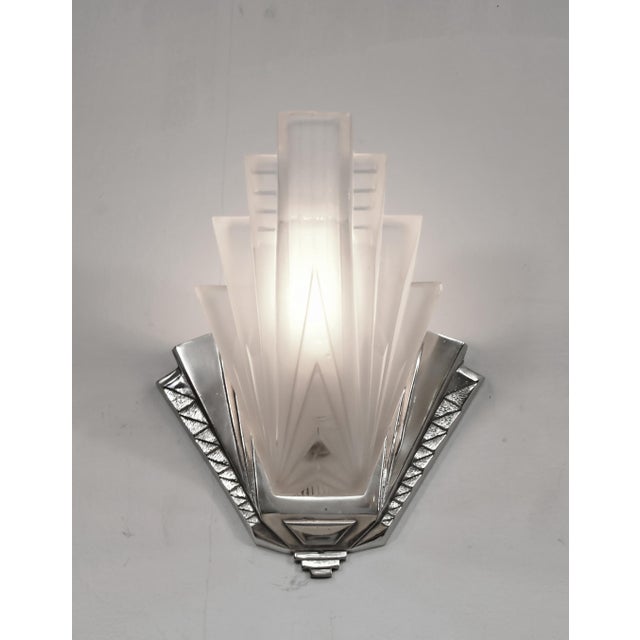 Pair of Petitot & Muller Freres French Art Deco Stepped Geometric Wall Sconces 1930s . 2 Pair Available For Sale - Image 6 of 12