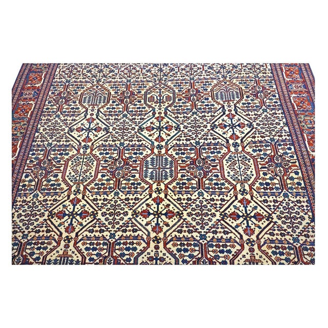 Antique Persian Joshagan 7X10 Red, Navy & Ivory Handmade Area Rug #1140490 For Sale In Houston - Image 6 of 9