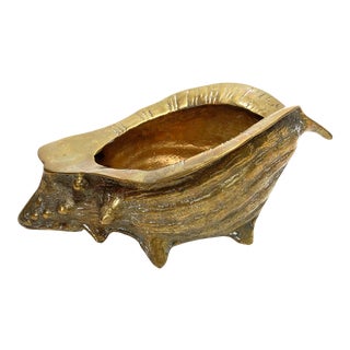 Vintage Large Heavy Brass Seashall Planter For Sale