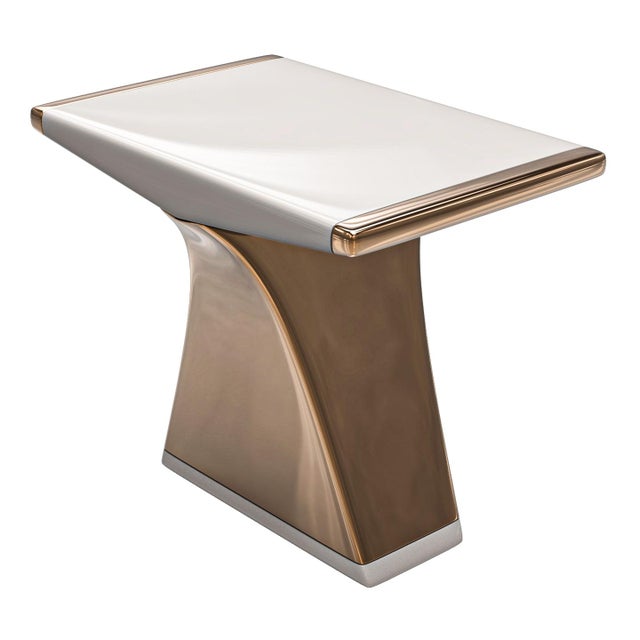"Falce" Side Table With Bronze and Stainless Steel, Handmade For Sale - Image 4 of 7