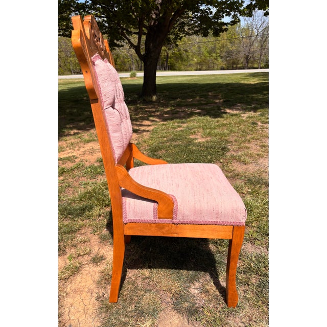 Antique Eastlake Victorian Parlour Side Chair With Pink Dupioni Silk Upholstery For Sale - Image 4 of 12