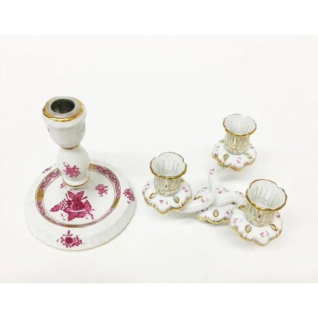 Chinese Bouquet Raspberry Porcelain Candleholders from Herend Hungary, Set of 4 For Sale - Image 5 of 7