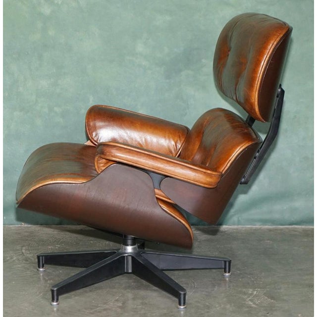 Set of Brown Leather Lounge Armchair and Ottoman with Bentwood Frame from Artsome For Sale - Image 15 of 18