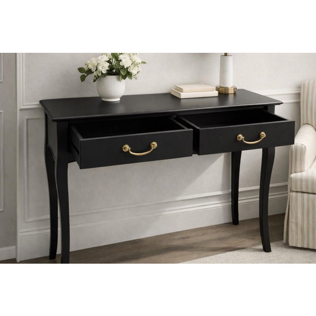 Late 20th Century French Provincial Style Matte Black Bedside Table / Writing Desk With Bronze Hardware — 35.5” For Sale In Los Angeles - Image 6 of 10