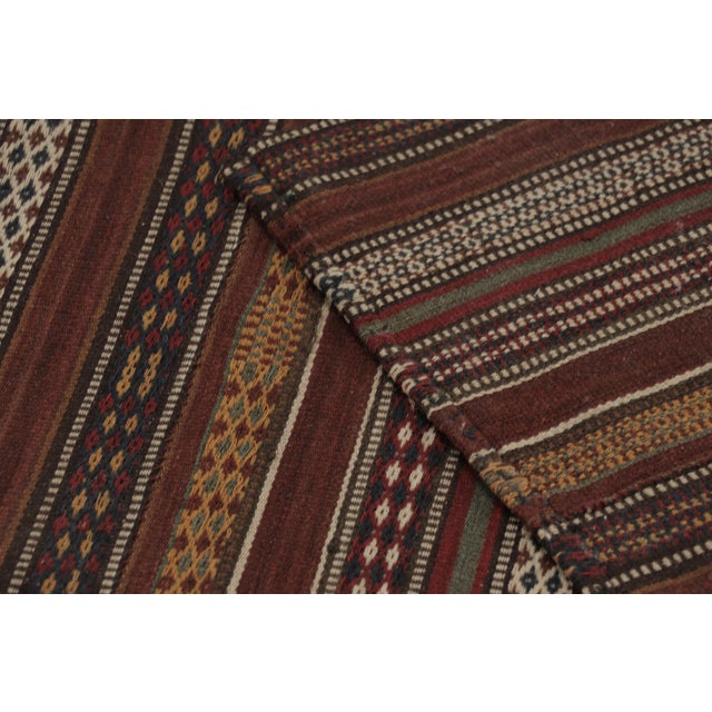 Red Vintage Persian Kilim, Polychromatic Stripes With Geometric Motifs - Rug & Kilim For Sale - Image 8 of 8