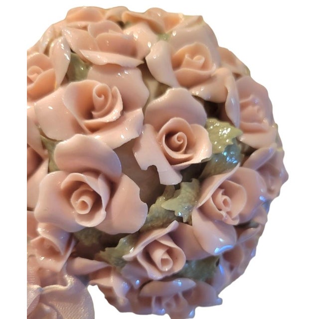 Vintage Porcelain Musical Flower Rose Topiary Pot Statue Room Decor La Vie en Rose For Sale - Image 9 of 9