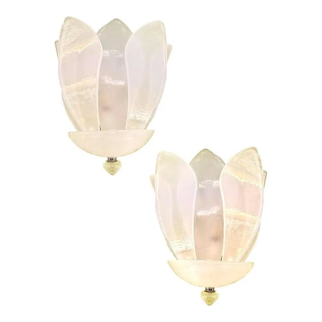 Venetian Sanded Murano Glass Floreal Wall Sconces by Simoeng, Set of 2 For Sale - Image 9 of 9
