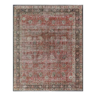 All-Over Floral Design Antique Persian Tabriz Rug in Faded Red & Charcoal Tones For Sale