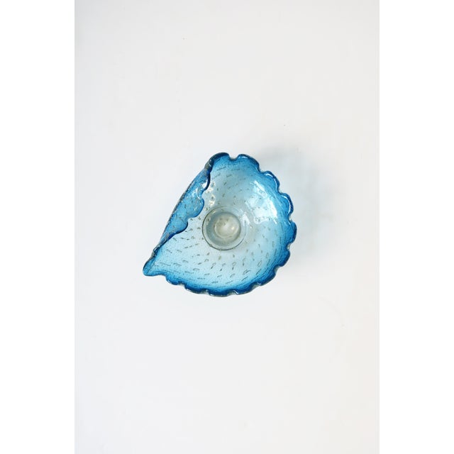 Mid-Century Modern Italian Murano Blue Art Glass Bowl Scalloped Edge For Sale - Image 3 of 12