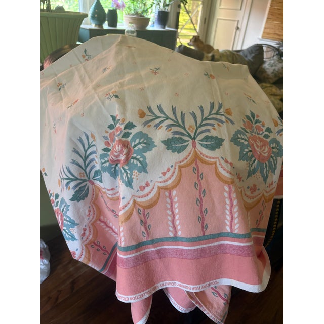 Vintage Country Fair Border Print Fabric Peachy Pink/ Blue For Sale In New Orleans - Image 6 of 9