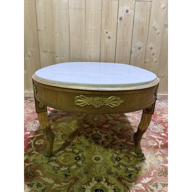 Gold Oval Coffee Table with Deer Legs and Empire Style Marble Top For Sale - Image 8 of 9