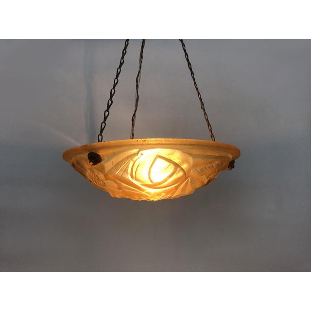 Antique Degué Art Deco single-light chandelier with a glass bowl. Signed Degué Beautiful glass bowl pendant light in the...