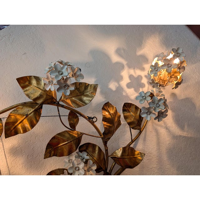 Hollywood Regency Hollywood Regency Wrought-Iron Hydrangea Wall Lamp, Four Light For Sale - Image 3 of 5