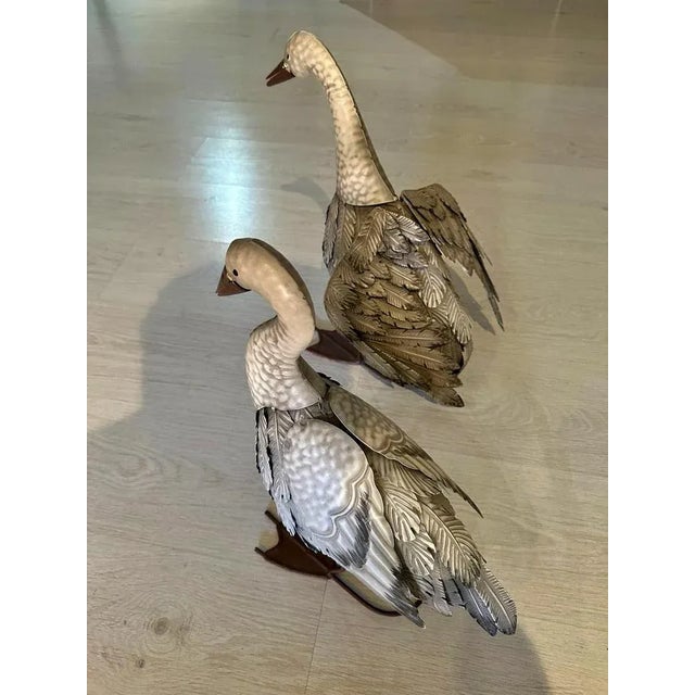 Pair of 20th Century Italian Geese metal 45cm high x 25cm perfect condition, like new This piece is attributed to the...