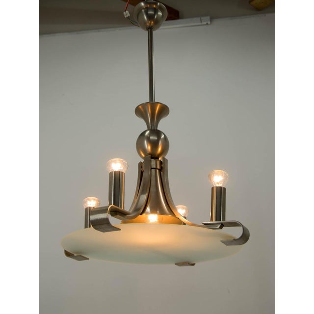 Beautiful 5-flamming Art Deco chandelier with two separate circuits. Bottom sand blasted glass. 5x60W, E25-E27 bulbs. Very...