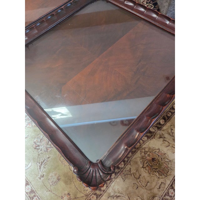 Brown Mid 20th Century Chippendale Carved Mahogany Glass Top Coffee Table For Sale - Image 8 of 16