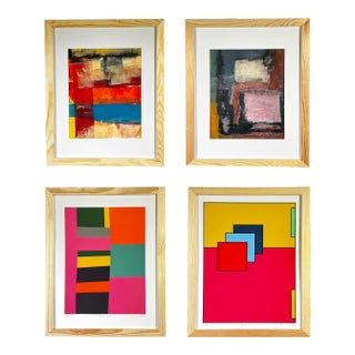 Set of 4 Abstracts, Gallery Wall, Two Paintings and Two Giclée Prints For Sale