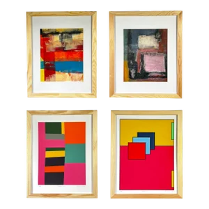 Set of 4 Abstracts, Gallery Wall, Two Paintings and Two Giclée Prints