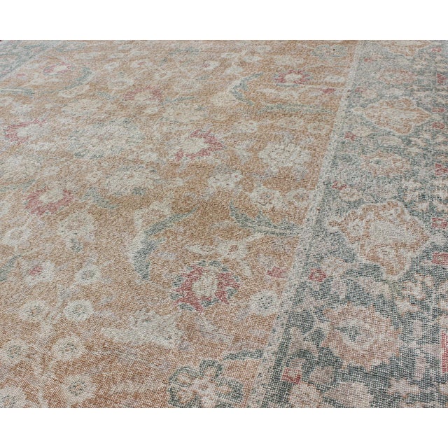 Textile Antique Turkish Sivas Rug With Tan Field and Faded Blue-Green Border Accents 5'2 X 7'2 For Sale - Image 7 of 8