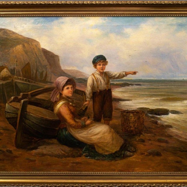 George Turner, Waiting for Papa, A Seaside Idyll, 19th Century, Oil Painting For Sale - Image 9 of 14