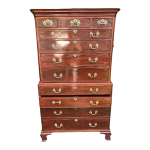 George III Style Satinwood Inlaid Mahogany Chest on Chest First Haft 19th Century..
