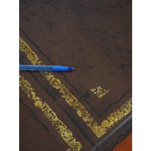 English Yew Wood Brown Leather Top 3 Part Desk For Sale - Image 16 of 18