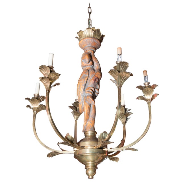 Large Carved Parrot & Brass Chandelier For Sale - Image 13 of 13