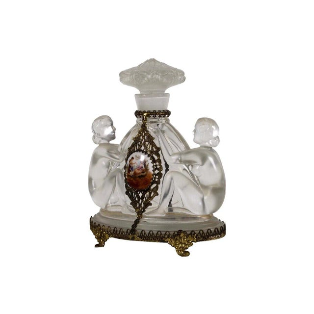 1930s Josef Inwald Czech Art Deco Glass Perfume Bottle Nude Porcelain Plaque For Sale - Image 9 of 12