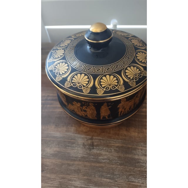 1970s Large Serving, Candy or Trinket Dish by St Hand-Made in Greece With 24kt Gold Trim. For Sale In Phoenix - Image 6 of 8