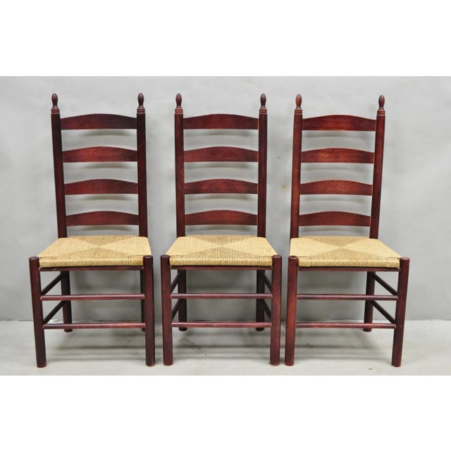 Late 20th Century Primitive Rustic Ladder Back Woven Rush Seat Dining Side Chairs - Set of 6 For Sale - Image 13 of 14