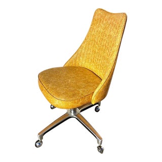 Vintage Mid-Century Modern Yellow Floral Swivel Chair For Sale