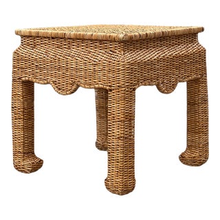 Ming Style Chippendale Woven Rattan Side Table- End Table-Tea Table For Sale