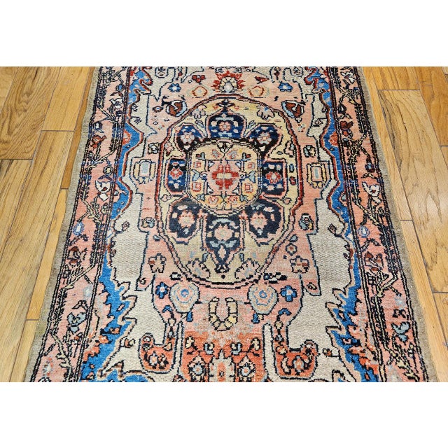 Antique Persian Malayer Runner Rug, Hand-Knotted Wool, Geometric Pattern, 4x20, Ivory & Blue For Sale - Image 10 of 14